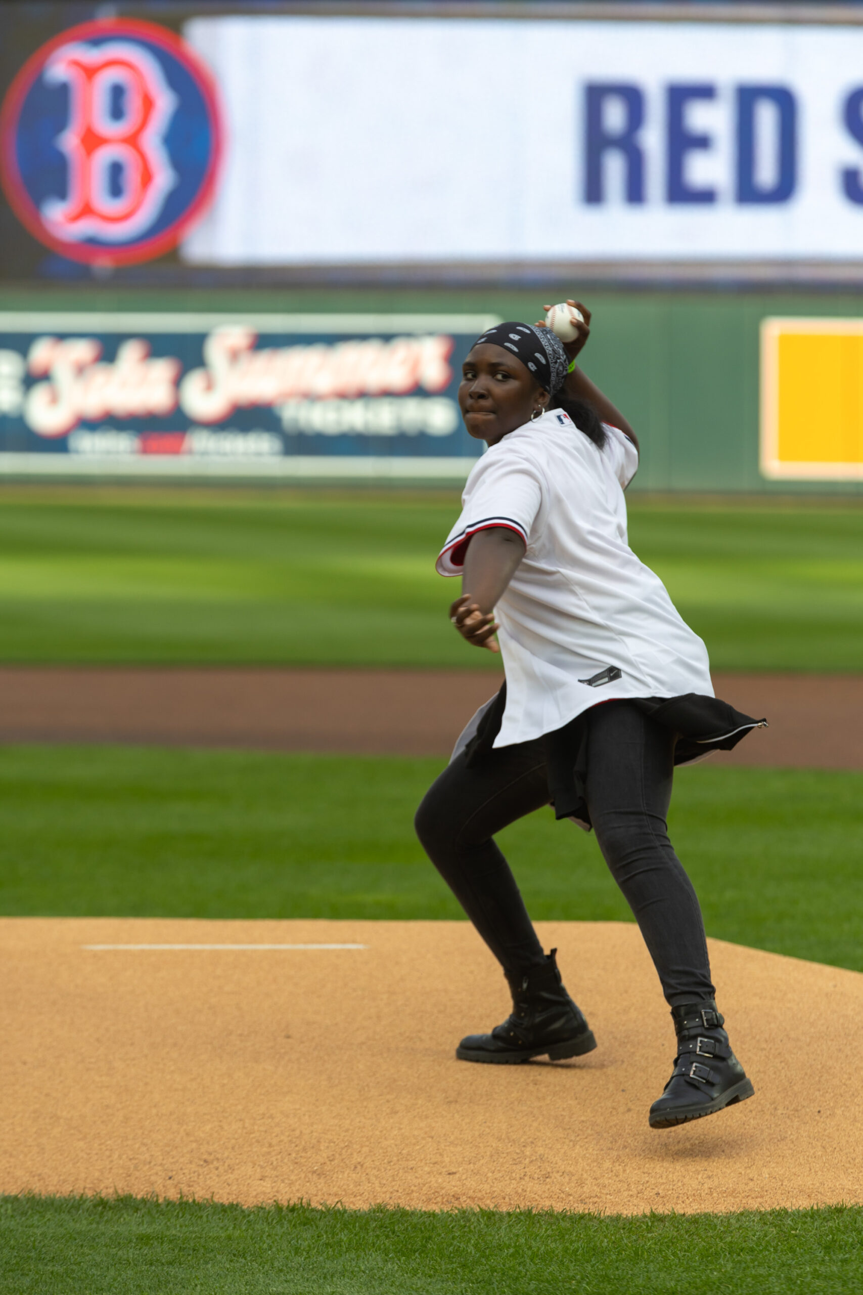 Student throwing out the first pitch.