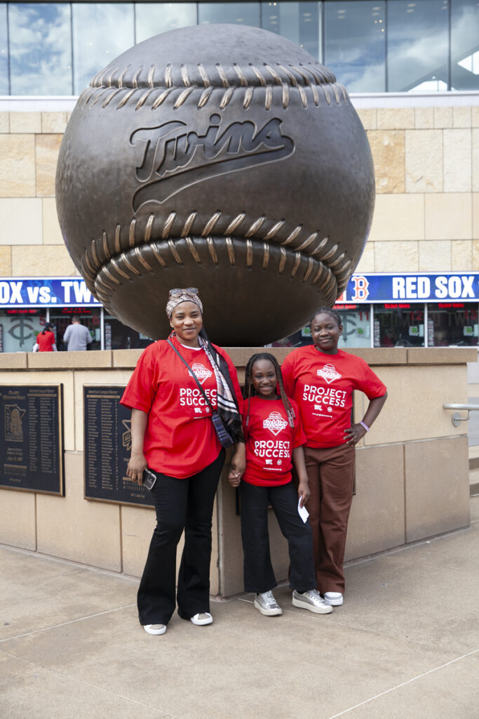 A family outside the Twins stadium.