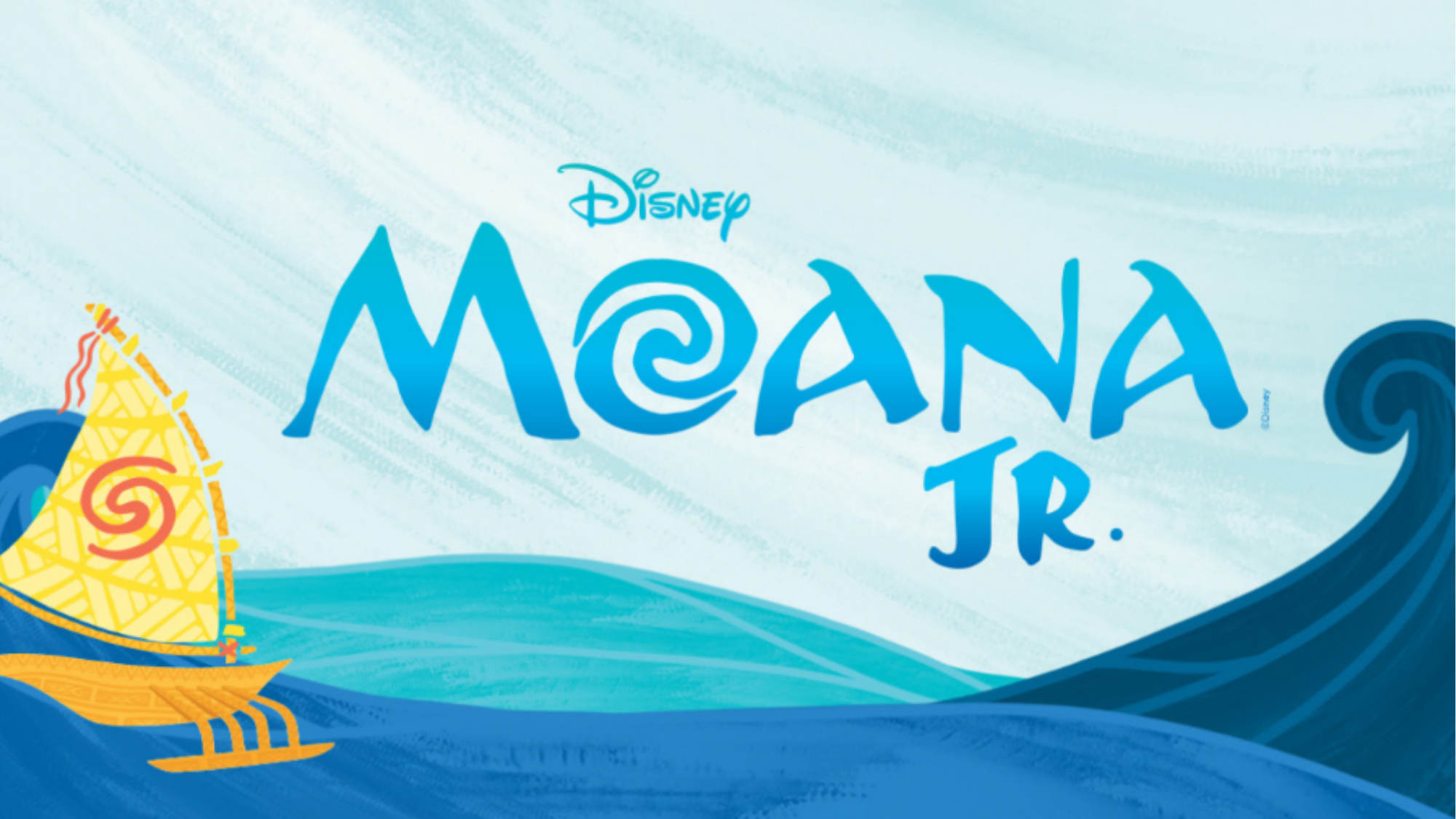 Moana Jr. title with sailboat on ocean background